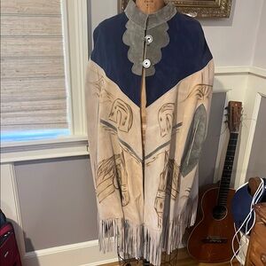 Lela Rose Navy and Cream Artistic Cape